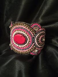 Pink Beaded Cuff Bracelet //269
